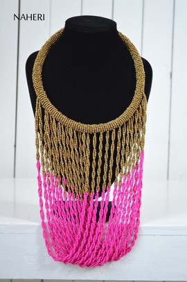African beaded twisted  fringe necklace Gift for her