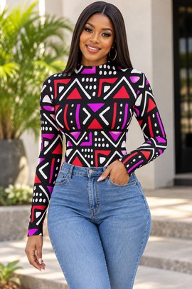 African Geometric Tribal Women's Mesh T-Shirt Pink | African Print Fashion | Bynelo