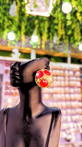 Luxury Red Pearl &amp; Gold Statement Earrings | Elegant Bridal &amp; Occasion Jewelry