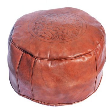 Grand pouf en vrai cuir Naturel Marron