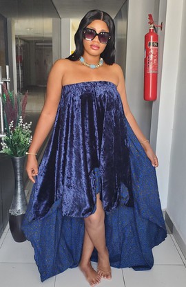 Luna Elegant Bustier High-Low Ankara/Velvet Dress for Weddings/Special occasions
