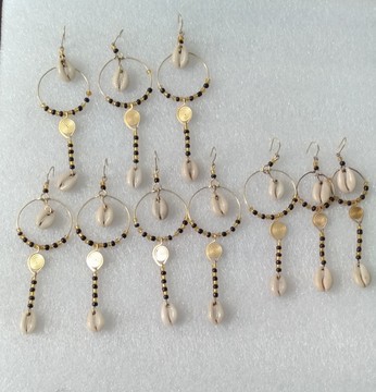Boucles d'oreilles en laiton, boucles d'oreilles perles, boucles d'oreilles coquillage cauris
