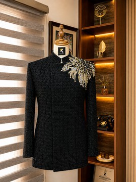 Black tweed safari suit