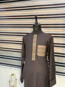 chocolate brown embroidered long-sleeved kaftan