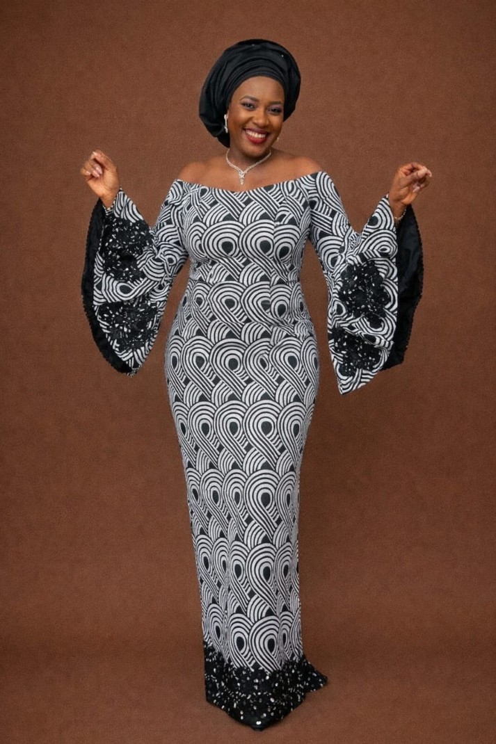 Elegant Ankara Off-Shoulder Maxi Dress  African Print Long Sleeve Even -  ANKA