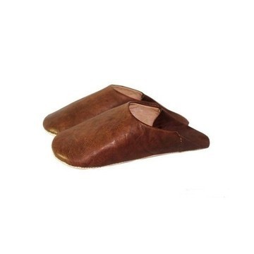 Chaussons en cuir véritable pour femme Marron