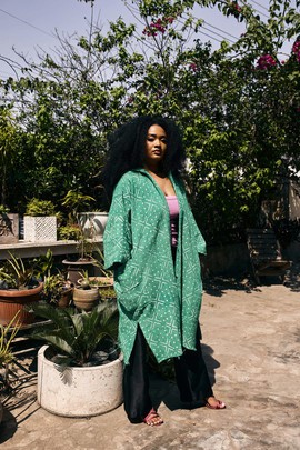 Evergreen Hooded Bogolan Cloak