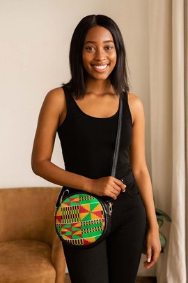 African Bag Sling Round Ethnic Kente Pattern