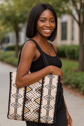 Contemporary African Cloth Bags Tote | Abstract Mud Cloth | Large Capacity