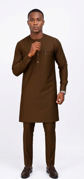 Men's Brown Senator Set – Gold Button Detail