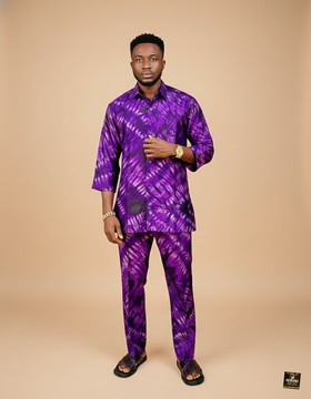 Royal Violet Adire Two-Piece Kaftan Set