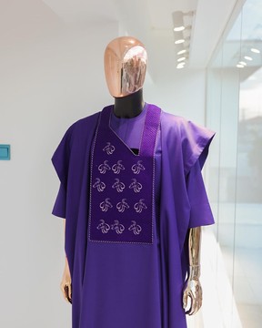 An aesthetic purple, “Agbo Ileya - Ramadan ” embroidery details agbada