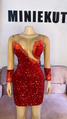 Robe courte à sequins rouges, robe midi, robes à sequins