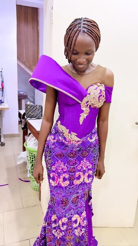 Lacey African print dress,owanbe dress,asoebi dress,long flared dress