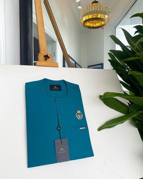 A Teal Green, Tiny Flap, Gold bee crown details, kaftan