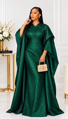 Green Bubu African Damask dress/Brocade Boubou Dress | Luxury Nigerian Bubu Gown | Elegant Kaftan