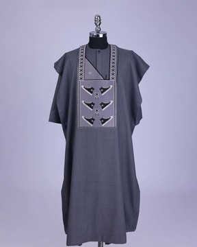 An Iron Grey, stepping all stars metallic wire embroidery details Agbada.