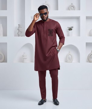 Brown Men's Kaftan with 3/4 Sleeves