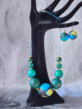 YEMOJA LOG MPOO earrings in WAX fabric-loincloth beads and 925 silver