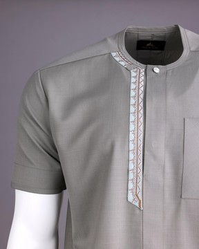 A light Grey, front flap with silver studded Swarovski buttons African kaftan
