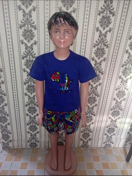 African Kids 2-Piece Set, Ankara Shorts &amp; Cotton T-Shirt with Africa Patch, Boys Summer Outfit