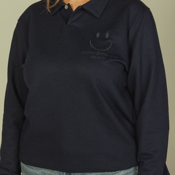 Sweat-polo Bleu Loose Fit Unisexe affirmation en broderie "You Look Great Today" Détails En Wax