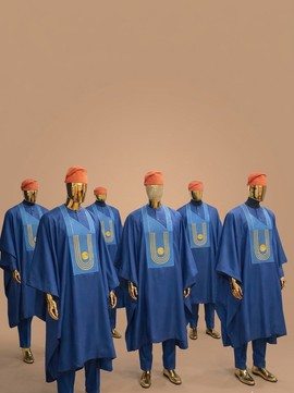 Ensemble Agbada marron africain pour garçons d’honneur, avec broderie géométrique sur la poitrine