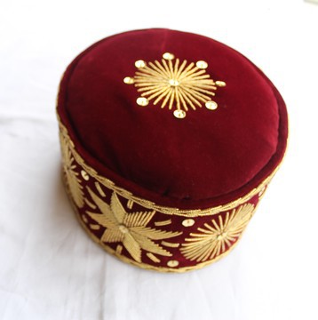 Velvet Stoned Crown Wedding Hat,  Traditonal Beaded Cap, African Mens Hat, African Wedding Hat