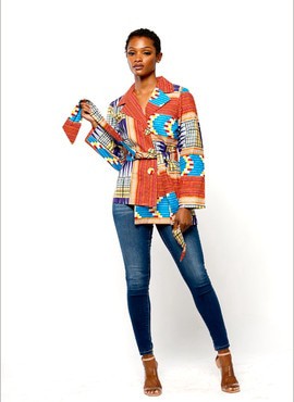 African Print Ankara Orange Multicolor Asymmetrical Blazer