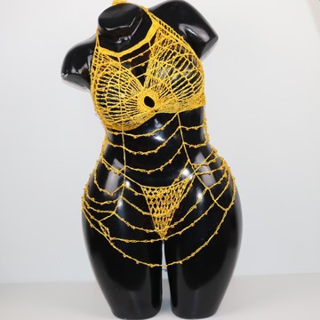 Nuisette tricoté perlée artisanale ensemble trois pièce  ajustable