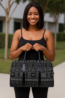 African Travel Bag Leather Native Black &amp; White