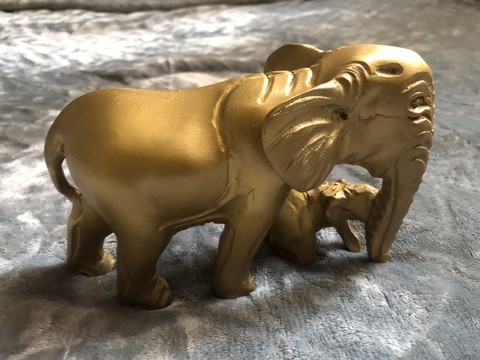 Golden elephant and calf curving/ home decor curving/ office decor/ gift for a loved one