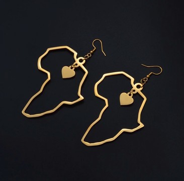 African map dangle gold earrings