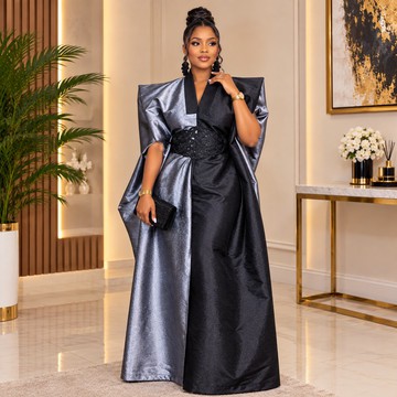 Classy grey and black Mikado bubu dress,Plus size dress,,Rich Aunty vibes gown