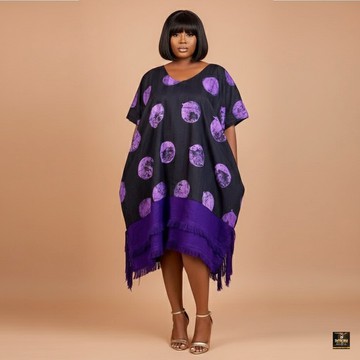 Yetunde Black &amp; Purple Batik Midi Dress