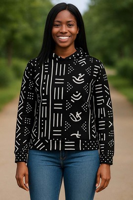 African Hoodie For Women Bogolan Print