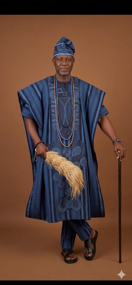 Traditional Blue Aso Oke Agbada Ensemble