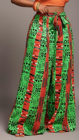 Emerald &amp; Earth-Tone Tribal Palazzo Trousers