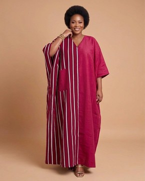 Robe Boubou Kaftan Aso Oke rayée bicolore bordeaux, élégante et traditionnelle nigériane