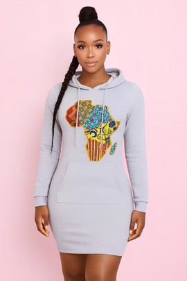 Hoodie Dress - "Africa Map" (Gray)