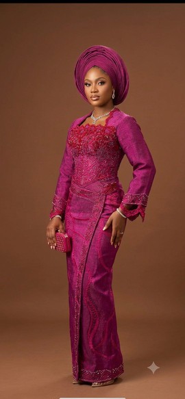 Elegant Embellished Aso Oke Gown for Women