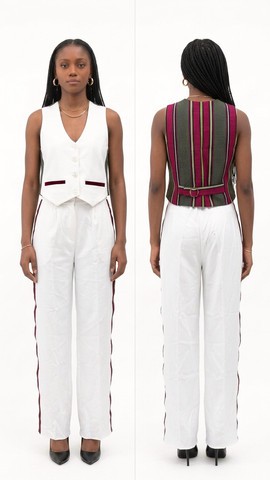 White &amp; Wine Handwoven Aso Oke Waistcoat and Trouser Set