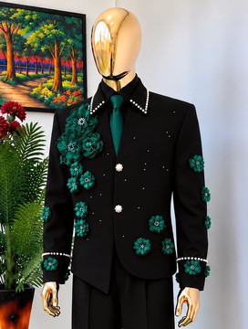 Costume floral émeraude noir OKXEEL