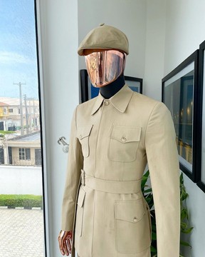 The “battle of Midway” tortilla brown, polished combat chinos suit, hat, contrast combat pant.