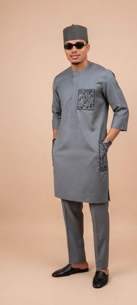 Ensemble thobe/kurta gris pour homme.