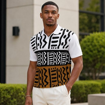Kuba Cloth Pattern Print Men's Heavyweight Polyester Polo Shirt | African Print Polo | Bynelo