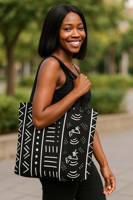 Mud Cloth Tribal Tote Bag | Black &amp; White | African Fashion | Large Capacity