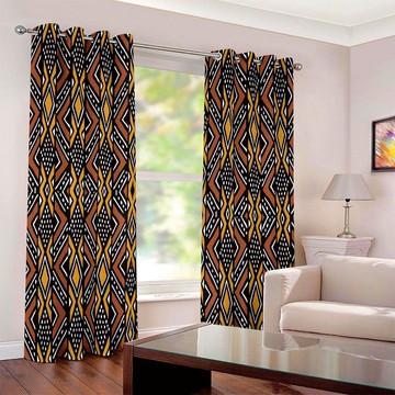 Mudcloth Tribal Pattern Curtains Blackout Eyelet Style (Two-Piece)(LARGER SIZES AVAILABLE)