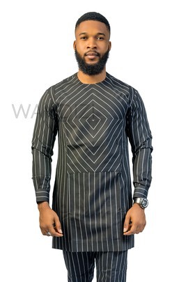 Precision Striped Black and White Suit, 2PC African MenS Clothing, African Wedding Men