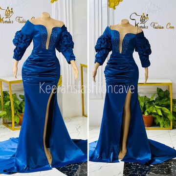 Long a line satin evening dress with leg split, evening dress, engagement gown, party dresses